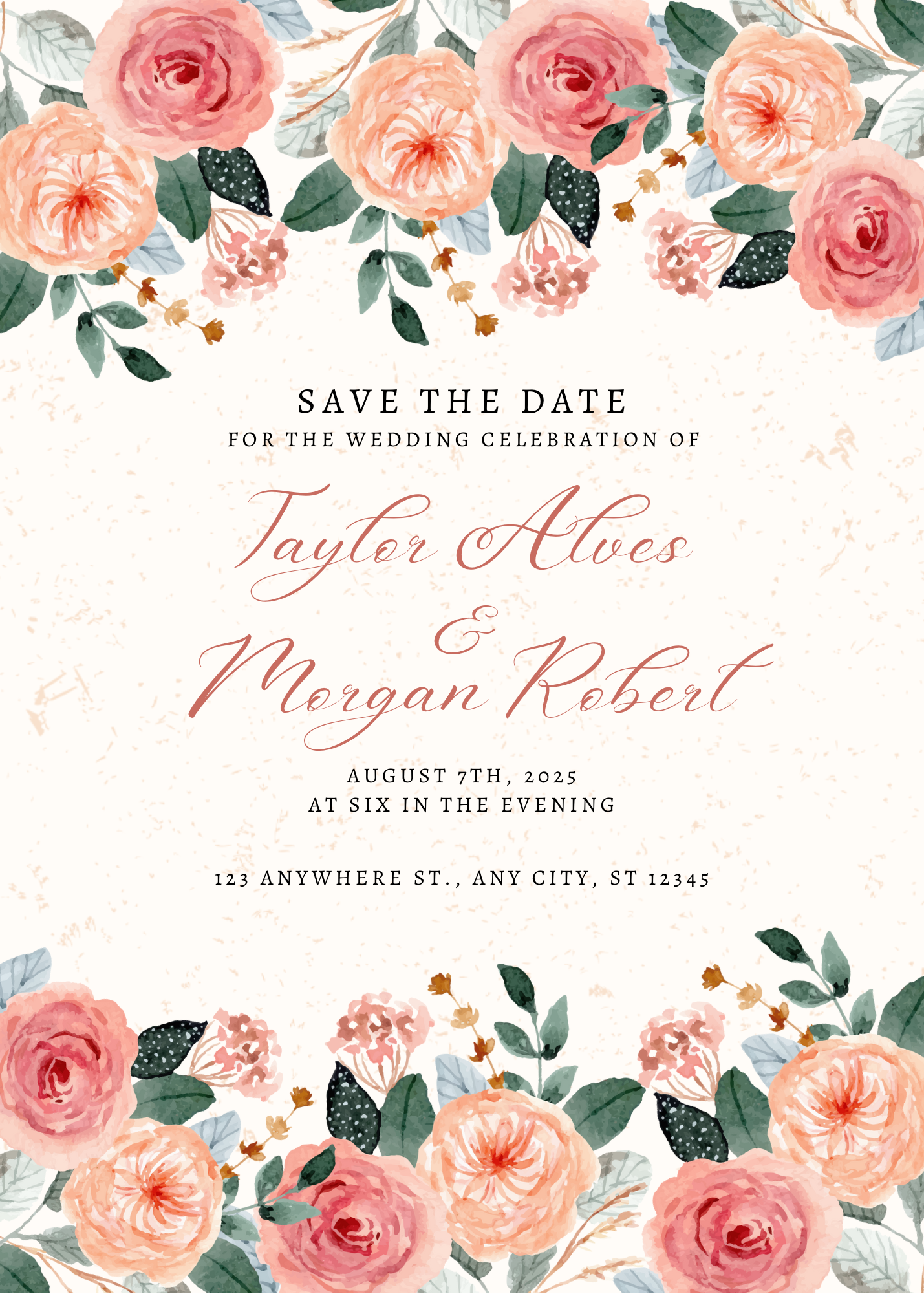 Peach Watercolour Save The Date