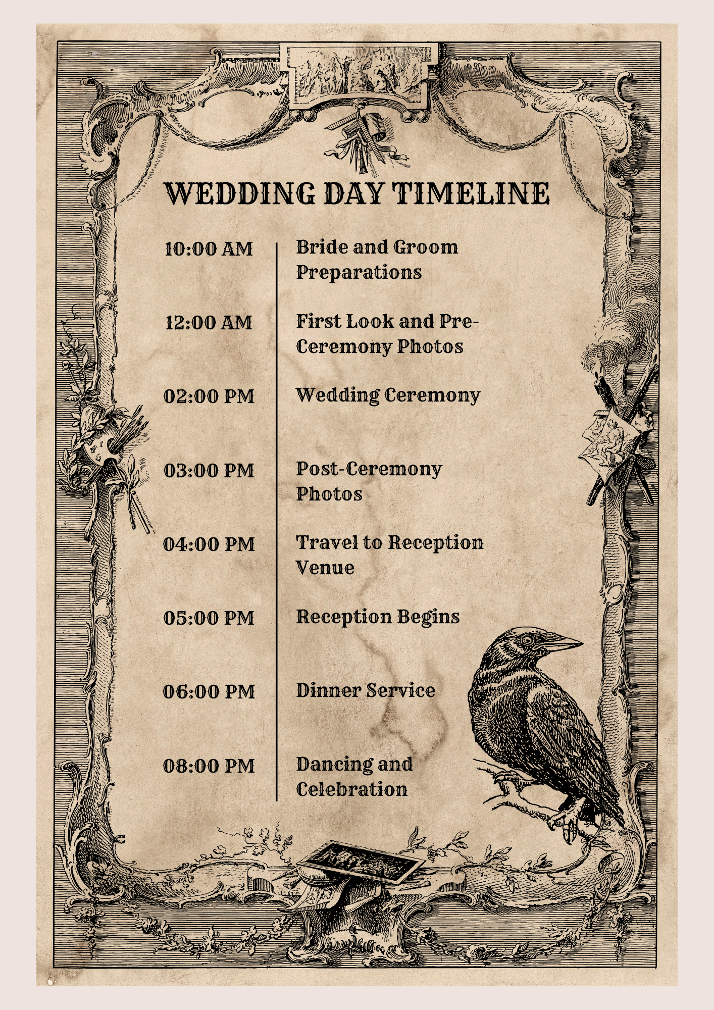Gothic Wedding Day Timeline