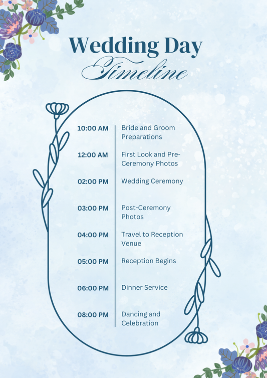 Blue Floral Wedding Day Timeline