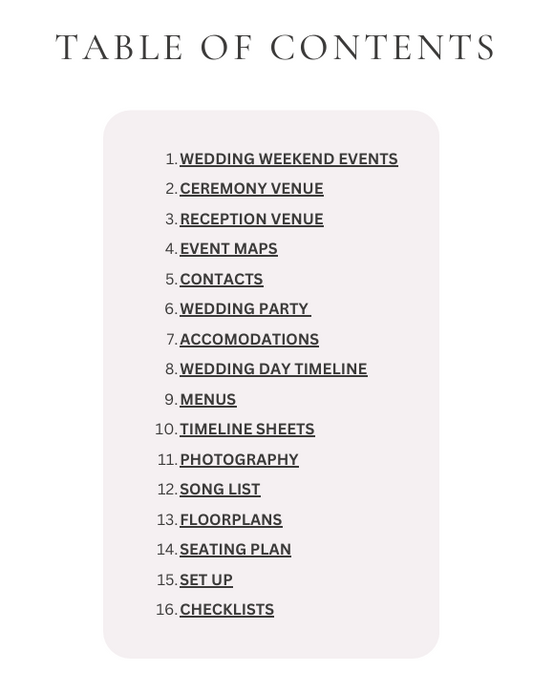Printable Wedding Planner