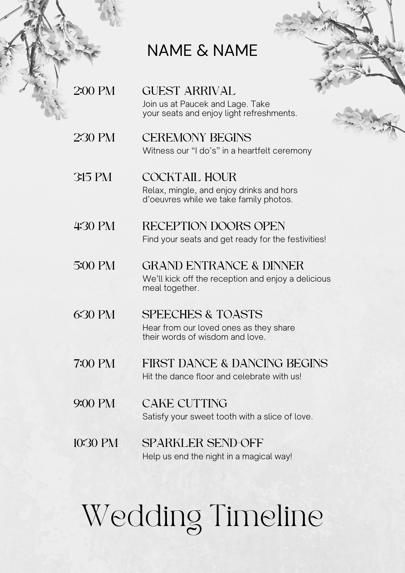 Black and White Wedding Timeline